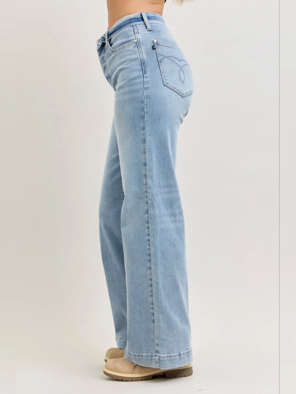 Judy Blue MR Light Wash Retro Wide Leg Jeans Button Fold Over Waist Various NEW - Picture 10 of 16